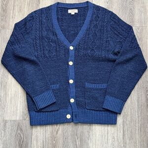 Wallace & Barnes J.Crew Men’s Mixed Cable Cardigan Sweater - Blue, Small